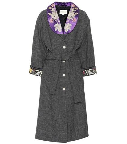 Gucci Embroidered Checked Wool Coat