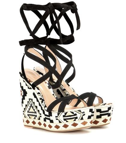 Gianvito Rossi Cheyenne Wedge Suede Sandals