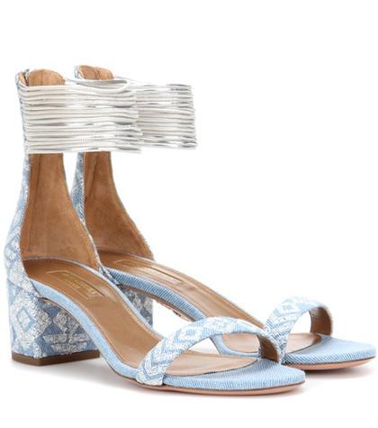 Aquazzura Spin Me Around Embroidery 50 Denim Sandals