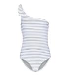 Bower Swimwear White Horse Striped One-shoulder Swimsuit