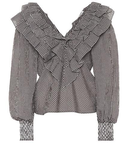 Ganni Charron Gingham Cotton-blend Blouse