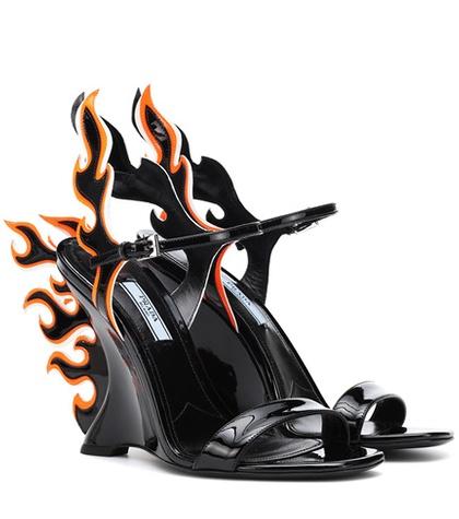 Prada 100 Flame Leather Wedge Sandals