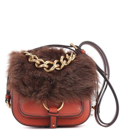 Miu Miu Shearling-trimmed Leather Shoulder Bag