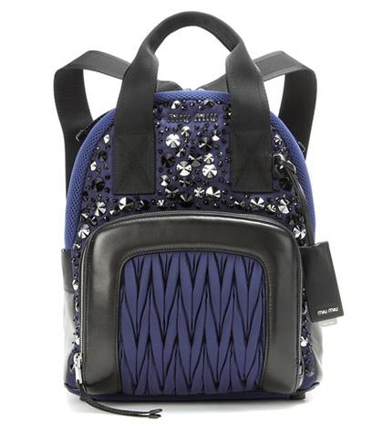Miu Miu Leather-trimmed Embellished Backpack