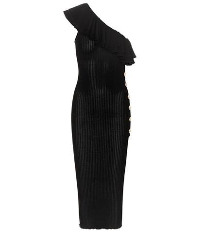 Balmain Ribbed One-shoulder Midi Dress