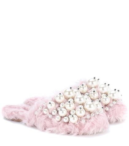 Melissa Odabash Embellished Faux-fur Slippers