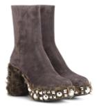 Miu Miu Suede And Faux Fur Ankle Boots