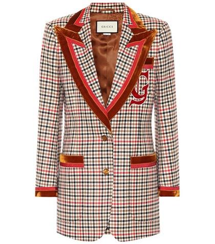 Gucci Velvet-trimmed Checked Blazer