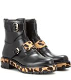Tory Burch Goat Hair-trimmed Leather Ankle Boots