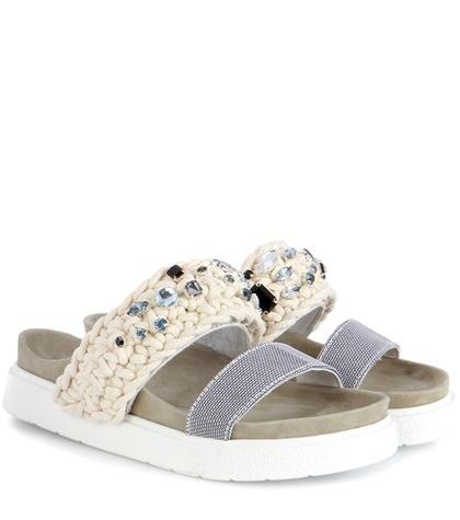 Saint Laurent Braided Slippers With Embellishment