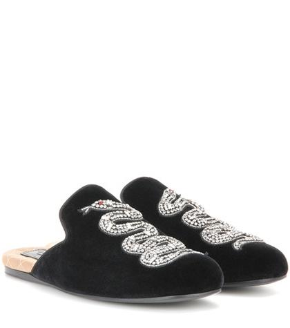 Gucci Velvet Embellished Mules