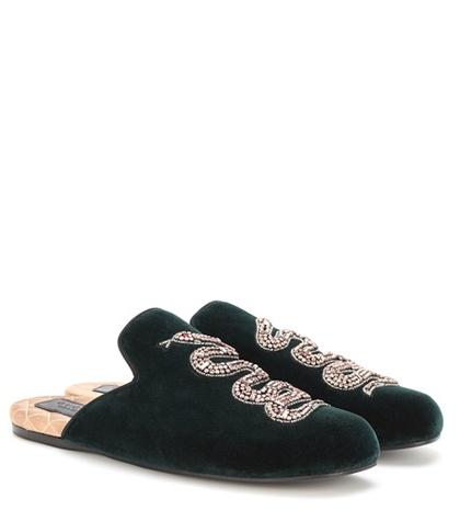 Gucci Embellished Velvet Slippers