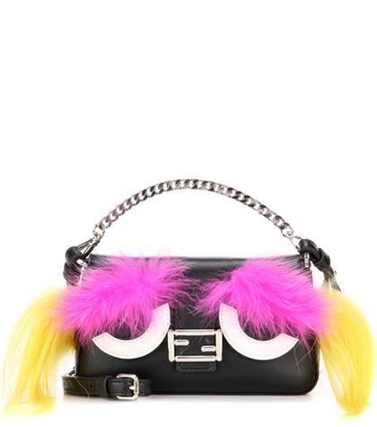 Lisa Marie Fernandez Micro Baguette Fur-trimmed Leather Shoulder Bag