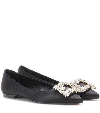 Roland Mouret Flower Embellished Satin Ballerinas