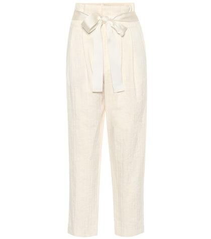 Brunello Cucinelli High-waisted Cotton And Linen Pants