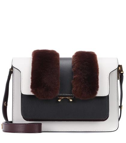 Gianvito Rossi Trunk Fur-trimmed Leather Shoulder Bag