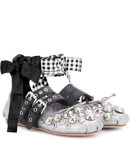 Isabel Marant Studded Metallic Leather Ballerinas