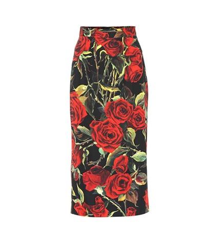 Valentino Floral Stretch Silk Skirt