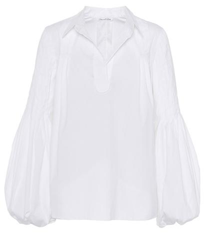 Oscar De La Renta Pleated Cotton-blend Blouse