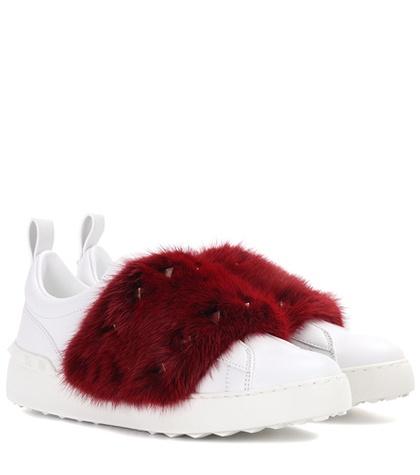 Valentino Valentino Garavani Open Fur-trimmed Leather Sneakers