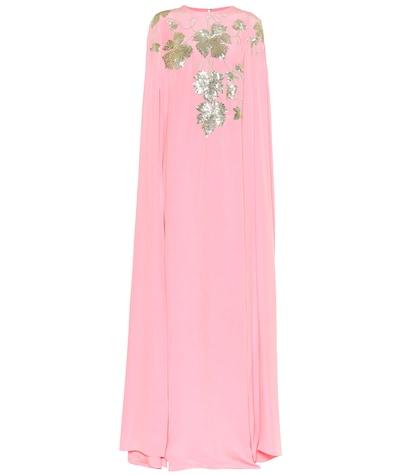 Oscar De La Renta Sequined Silk Crêpe Cape Gown