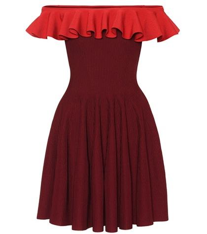 Alexander Mcqueen Ribbed Off-the-shoulder Dress