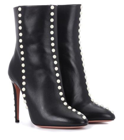 Self-portrait Follie Pearls Leather Ankle Boots