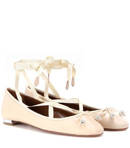 Aquazzura Very Ballerina Flat Lace-up Leather Ballerinas