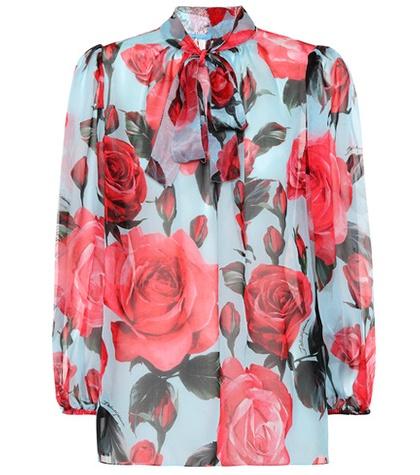 Tory Sport Floral Silk Pussy-bow Blouse