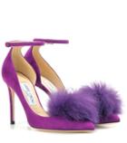 Jimmy Choo Rosa 100 Suede Pumps With Clip-on Fur Pompoms