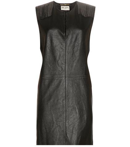 Saint Laurent Embellished Leather Mini Dress