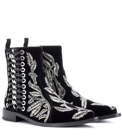 Alexander Mcqueen Braided Chain Velvet Ankle Boots