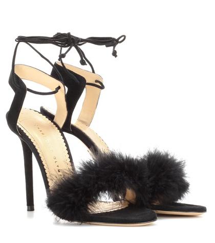 Prada Salsa 110 Feather-trimmed Suede Sandals