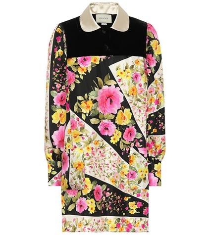 Gucci Floral Silk And Velvet Minidress