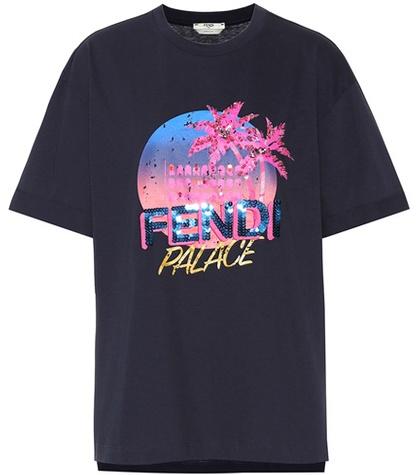 Fendi Cotton Sequined Logo T-shirt