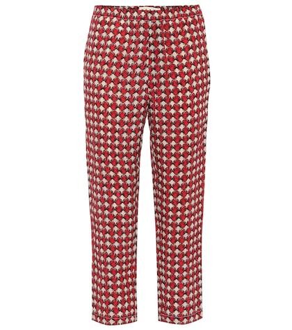 Self-portrait Cropped Mid-rise Straight Silk Pants