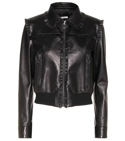 Miu Miu Ruffle-trimmed Leather Jacket