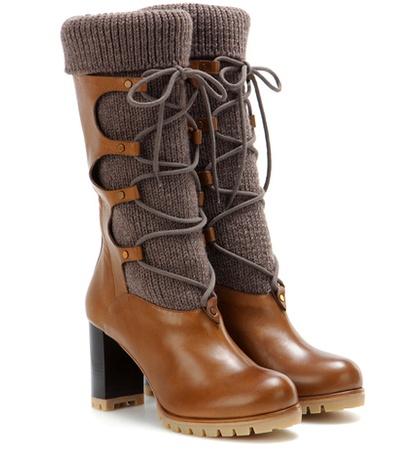Chlo Leather And Wool Boots