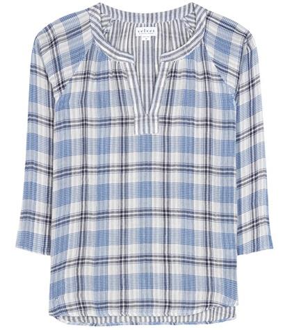 Velvet Plaid Cotton Blouse