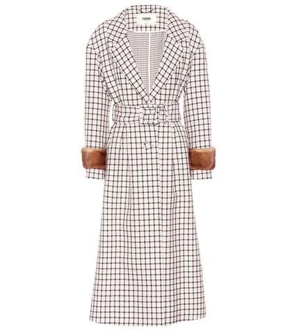 Fendi Fur-trimmed Plaid Wool Coat
