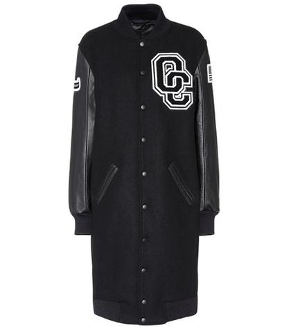 Opening Ceremony Varsity Long Leather And Wool-blend Coat