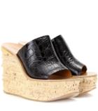 Chlo Camille Embossed Leather Platform Wedge Sandals