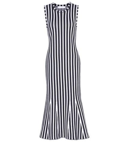 Saint Laurent Wide Stripe Intarsia Fitted Kick Dress