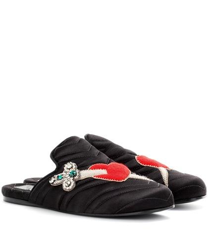 Gucci Satin Embellished Mules