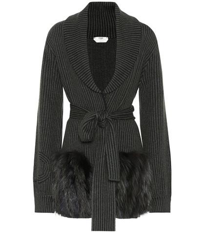 Fendi Fur-trimmed Wool-blend Cardigan