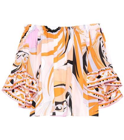 Emilio Pucci Off-the-shoulder Printed Silk Top