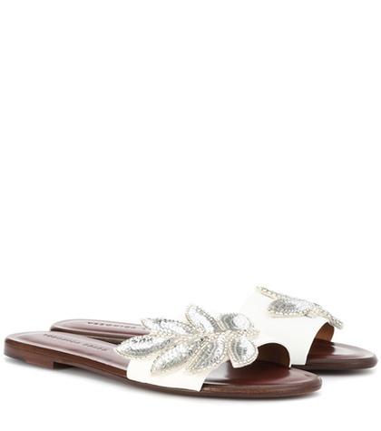 Veronica Beard Flor Embellished Leather Slides
