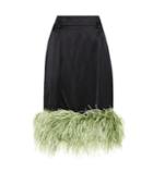 Prada Fur-trimmed Satin Skirt