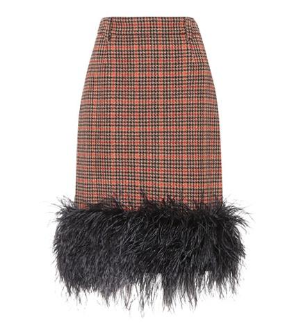Miu Miu Feather-trimmed Tweed Skirt