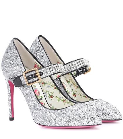 Gucci Crystal-embellished Glitter Pumps